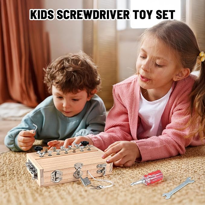 Montessori Screwdriver Board Set, Montessori Toys for 3 4 5 with 1 Locks and Keys, Toddler Screwdriver Toy, Kids Tool Set, Preschool Learning Sensory Toy, Fine Motor Skills Toys - Image 6