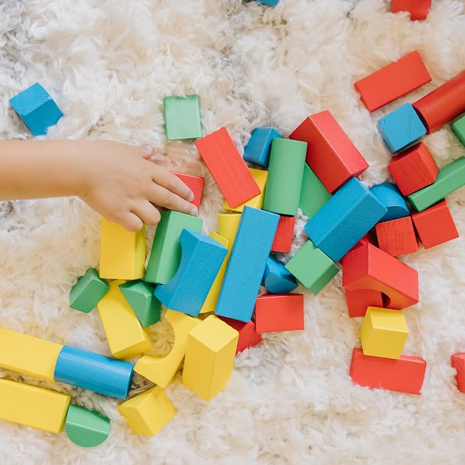 Melissa & Doug Wooden Building Blocks, 100-Piece Set of Sorting & Stacking Toys in 4 Colors and 9 Shapes, Classic Toddler Toys for Girls & Boys Ages 2+ - FSC Certified - Image 2