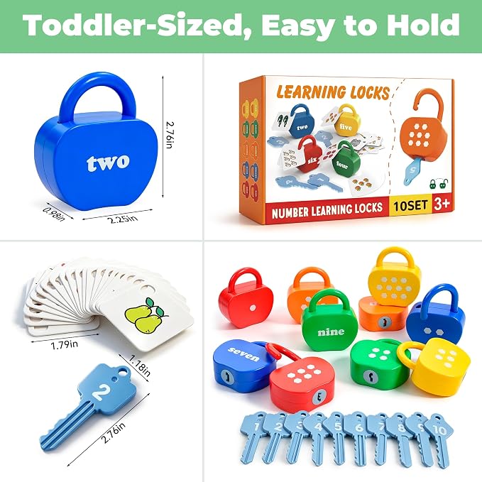 GEERAY Toddler Lock and Key Set, 10PCS Montessori Educational Toy, Numbers Matching & Counting Fine Motor Learning Lock Toys for Ages 3+, Preschool & Kindergarten Classroom Must Haves, Birthday Gifts - Image 8