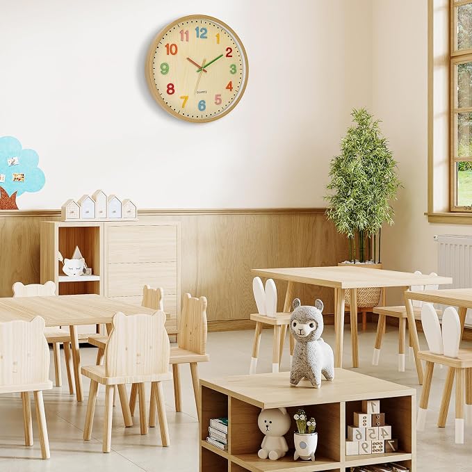 Foxtop 14 Inch Kids Wall Clock Silent Non-Ticking Battery Operated Colorful Childrens Wall Clock for Classroom Playroom Nursery Bedrooms Kids Room School (3D Numerals) - Image 4