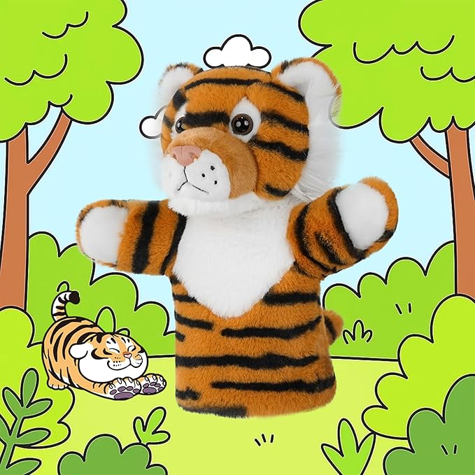 Hand Puppet Realistic Plush Wild Cat Toy Preschool Education Classroom Supplies Stuffed Large Safari Animal Interactive Role Play Tiger Puppet