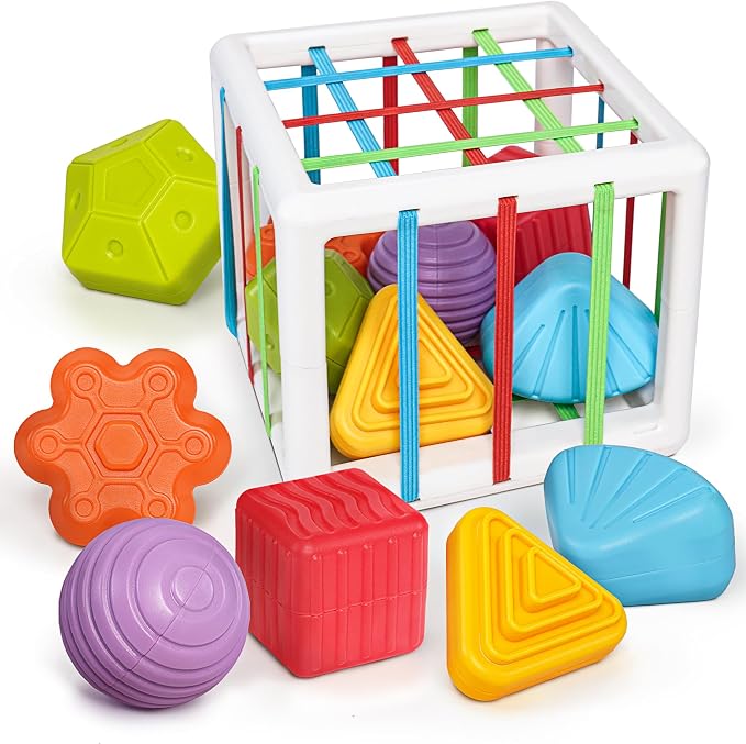 LiKee Montessori Activity Cube Toy, Sensory Shapes for Baby 12M+ by LiKee