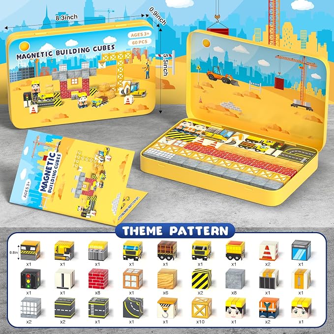 Axirata 60PCS Mini Magnetic Blocks Travel Set for Kids, Mini Magnetic Tiles Building Cubes with Portable Iron Box, STEM Construction Sensory Toy for Toddler Boys Girls Age 3-5 4-8 8-12+ - Image 5