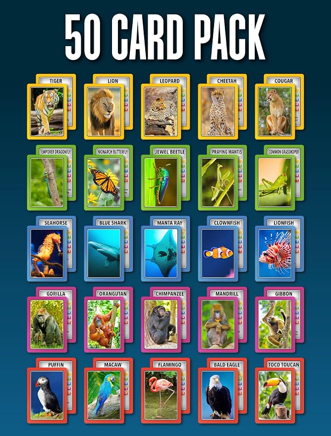 SMART Cards Animals, Gift, Stocking Stuffer, Travel Card Game, 100 Cards of Animals, 7 Games in 1, Pairs, Snap, Trumps, Rummy, Quiz, Facinating Facts, Age 5+, 1-8 Players - Image 5