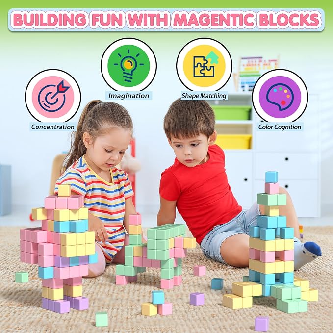 Apluses 45PCS Magnetic Blocks - Kids Girl Toys, Magnet Building Blocks, STEM Sensory Outdoor Autism Toys for 3-5 Year Old Boys & Girls, Magnetic Cubes Classroom Must Haves for Kids Ages 3+ - Image 4