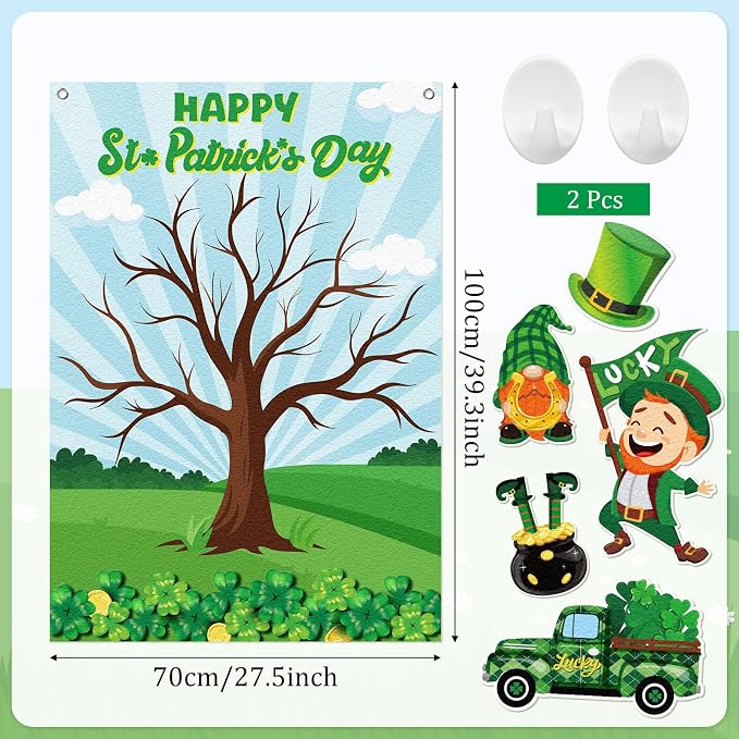 Cinrobiye St. Patrick’s Day Shamrock Felt Tree Bulletin Board Kit, Seasonal Decorative Felt Display Set for Classroom, Church and Home Holiday Decoration, Reusable Wall & Bulletin Board Decor - Image 2