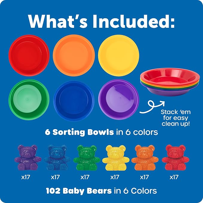 Learning Resources Baby Bear Sorting Set - Counting Toys, Color Recognition, Fine Motor Skills, 108 Pieces, Ages 3+ - Image 8