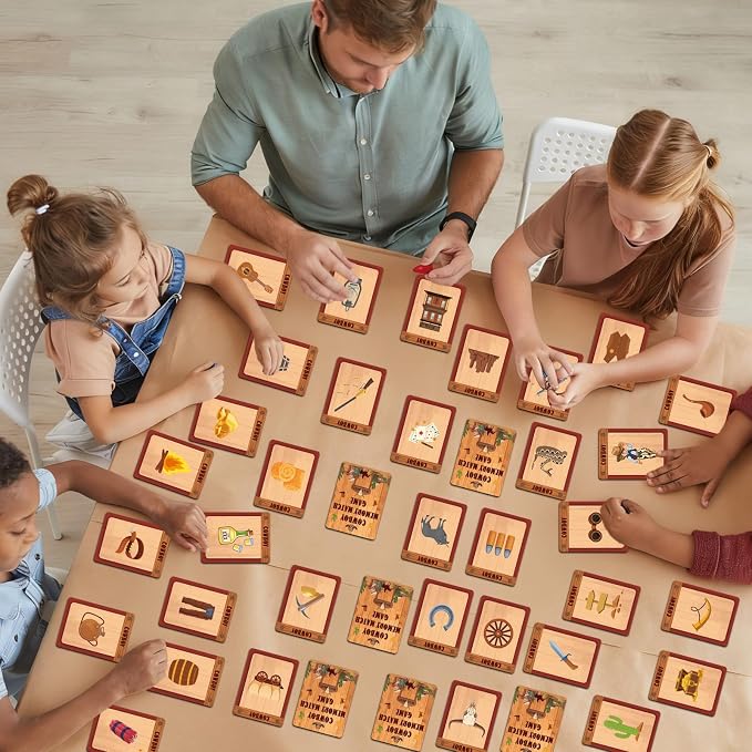 gisgfim 100 PCS Memory Matching Game Cowboy Concentration Memory Card Games for Kids Educational A Fun & Fast Western Party Favor Wild West Theme Matching Games - Image 5