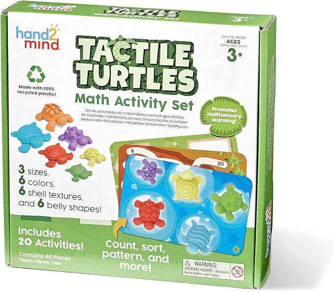 hand2mind Tactile Turtles Math Activity Set, Toddler Numbers and Counting, Math Counters for Kids, Color Sorting Toys, Sensory Turtle Game, Preschool Learning Activities, Montessori Math Materials by hand2mind