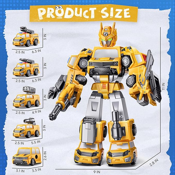 5 in 1 Transform Magnetic Construction Robot Toys Gifts for 3 4 5 6 Year Old Boys Kids, Easy DIY Assembly, Transforming Trucks Toys for Boys Kids, Ideals 3 4 5 6 Year Old Boy Birthday Gift