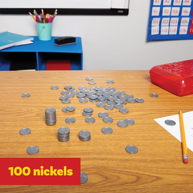 Learning Advantage Play Nickels, 100 Plastic Coins - Image 2