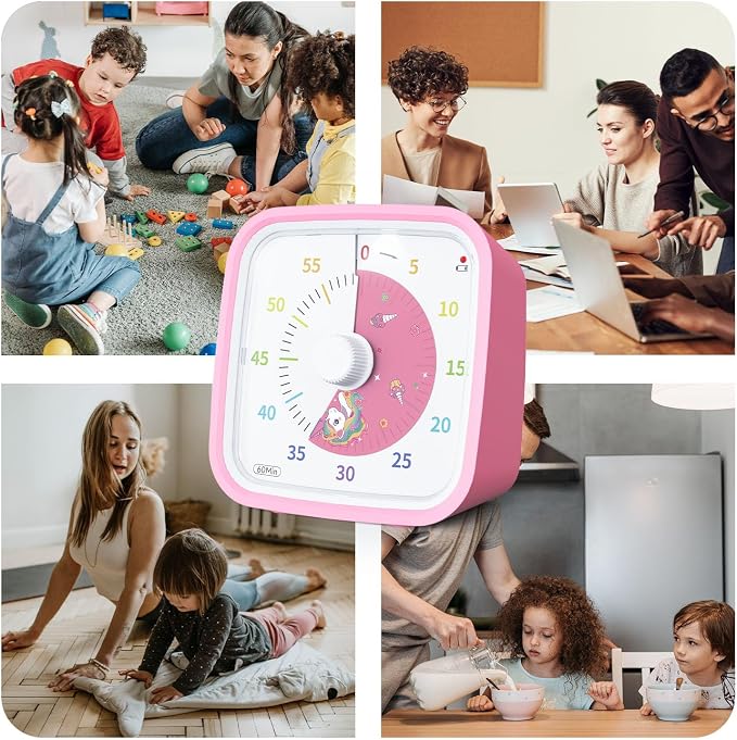 Yunbaoit Unicorn Visual Timer for Kids, Silent 60-min Countdown Timer, Pink - Image 7