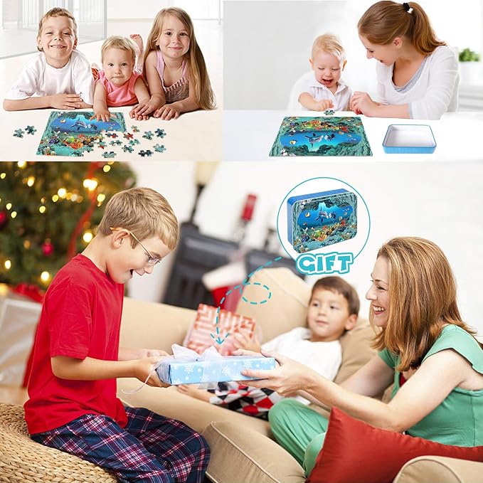 LELEMON Underwater World Puzzles for Kids Ages 4-8,100 Piece Ocean Dolphins Fishes Jigsaw Puzzle for Children,Learning Educational Toys for Boys and Girls - Image 7