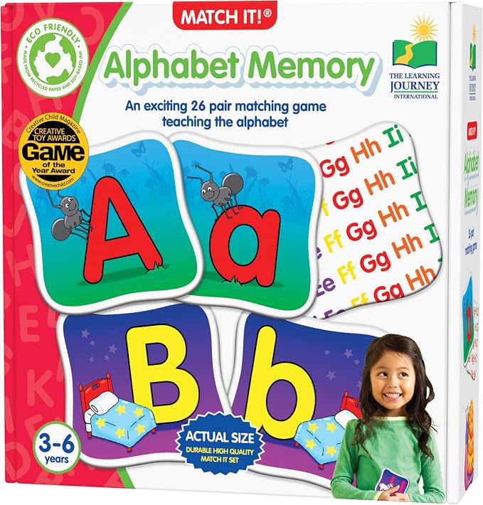 The Learning Journey: Match It! Memory - Alphabet - Capital and Lowercase Letter Matching Game with 26 Matching Pairs - Memory Games for Kids 3 and Up - Award Winning Toys by TheLearningJourney