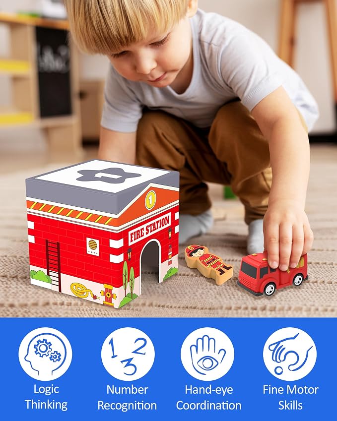Coogam Montessori Sorting & Stacking Blocks with Nesting Garages Cars - Image 4