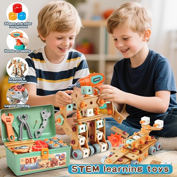 VEAIS Kids Tool Set with Drill,148Pcs Tool Set with Toolbox,STEM Montessori Toys for 3 4 5 Year Old,Pretend Play Kid Toy,Educational Construction Toy for 3-5 Year Old Boy Girl,Birthday Gift for Kids - Image 6