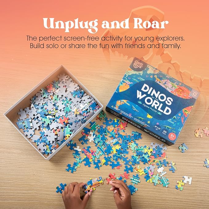 Geotoys Dinos of The World Jigsaw Puzzles for Kids - Dinosaur Jigsaw Puzzle for 5+ Year Old - 250 Piece Puzzles for Kids - Educational Dinosaur Puzzle Gifts for Dino Lovers - Made in USA