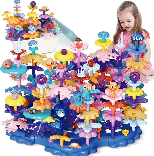 Coral Garden Flower Building Toys for for Toddlers 3-5 Year Old，Upgrade DIY Building Blocks Toys for Ages 3-4 Girls,Educational STEM Christmas Birthday Gift for Kids(136PCS) by SLTBEH