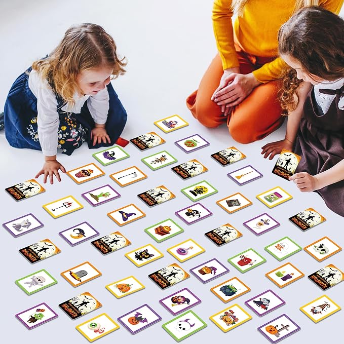 gisgfim 100 PCS Memory Matching Game Happy Halloween Concentration Memory Games Card for Kids Educational Ages 3-8 A Fun & Fast Halloween Theme Matching Games - Image 4