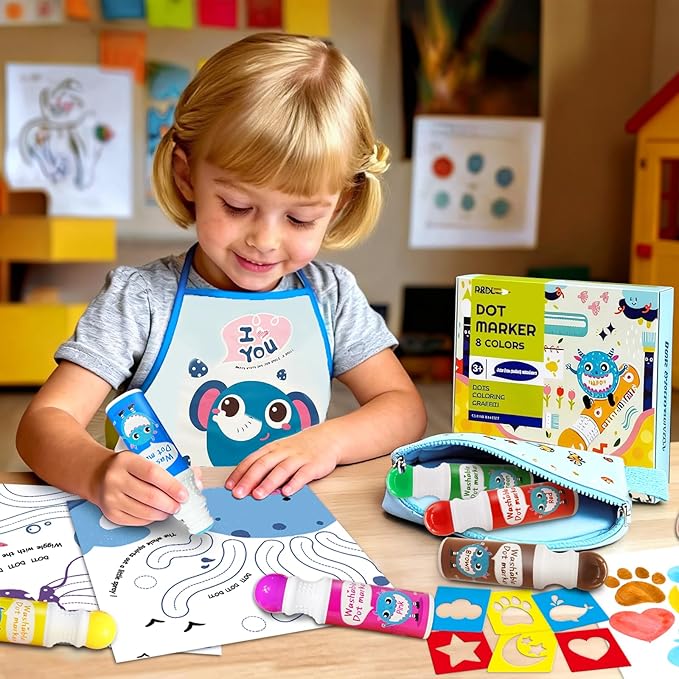 R&DLanci Washable Dot Markers for Toddlers, 8 Colors Dot Paints with 108 PDF & 12 Activity Papers,Non-Toxic Bingo Daubers for Toddlers 2-4, Non-Toxic Bingo Markers for Kids Arts and Crafts Gifts