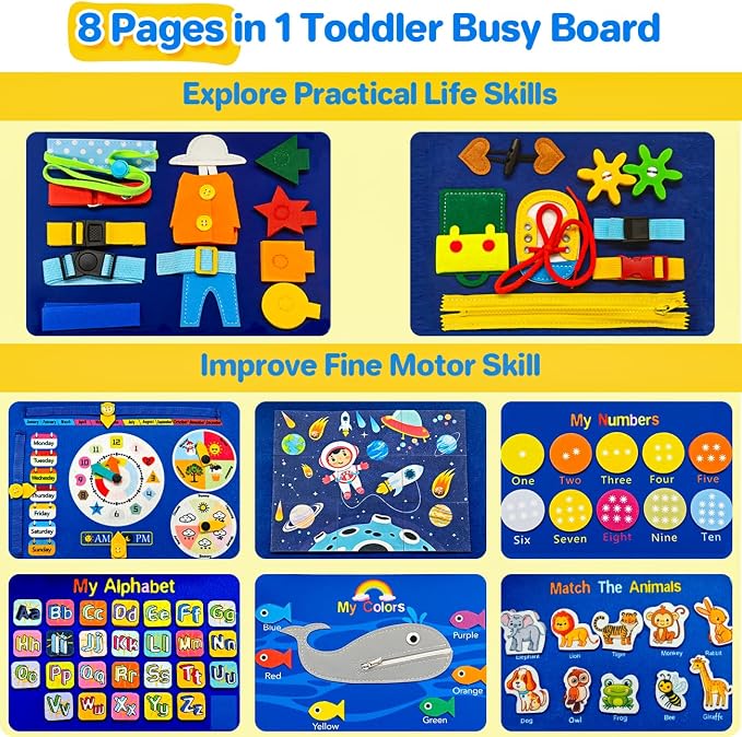 Montessori Busy Board,Busy Book Travel Toy Gifts for Toddler Boy Girl 1-3 - Image 2