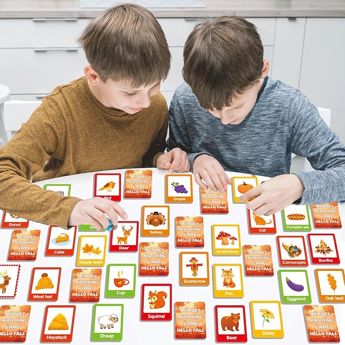gisgfim 100 PCS Fall Memory Matching Game Thanksgiving Happy Fall Concentration Memory Games for Kids Educational Ages 3-8 A Fun & Fast Autumn Theme Memory Matching Games - Image 7