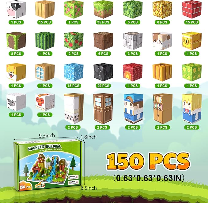 150PCS Magnetic Blocks, Magnetic Building Blocks, 0.63in Magnetic Building - Image 3