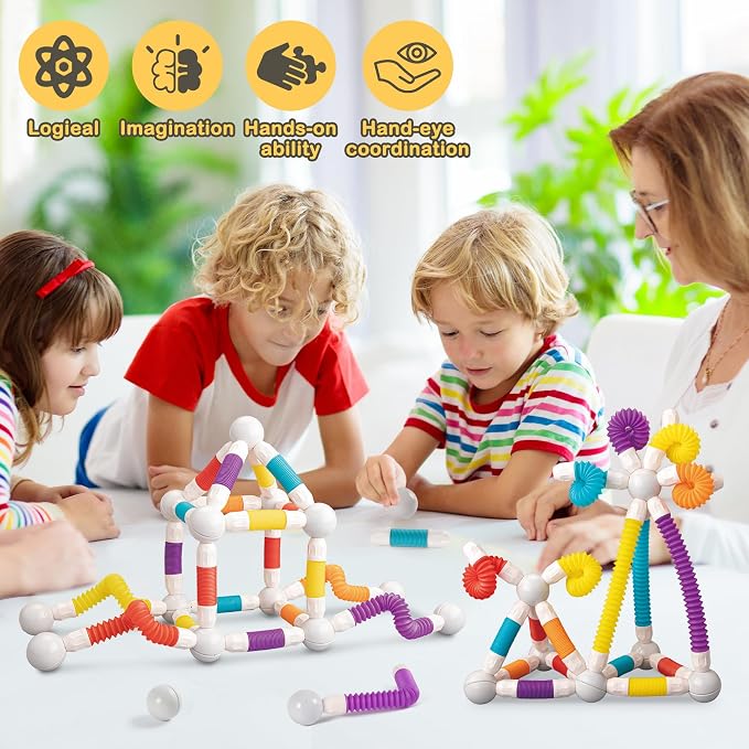 LONEEDY 48PCS Retractable Magnetic Sticks Building Toy Set-Flexible Magnetic Rods & Balls,Educational Building Blocks for 3+Kids (48PCS) - Image 4