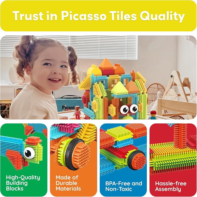PicassoTiles 120pcs Hedgehog Interlocking Building Blocks Tiles Construction Toy Set Learning Playset STEAM Development Preschool Kindergarten Toy for Kids Age3+ PTB120 - Image 6