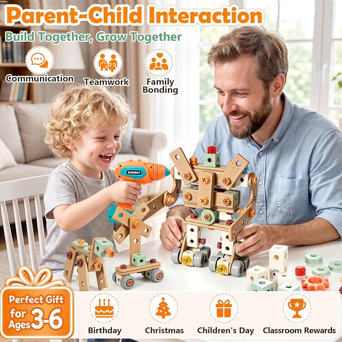 Kids Tool Set with Drill & Toolbox, 160PCS STEM Construction Building Toys - Image 6