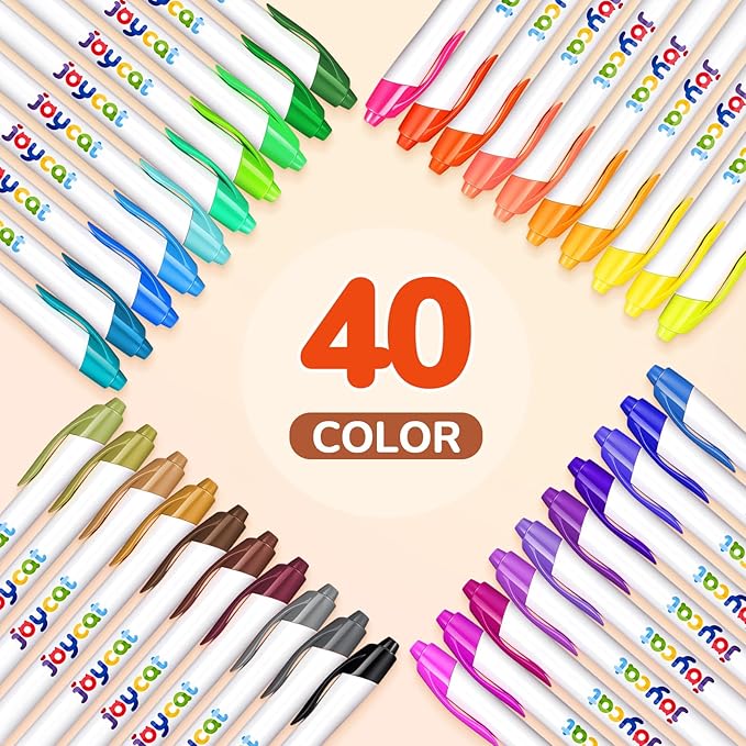 JoyCat Click & Draw Washable Markers for kids with Retractable Tips,40 Colors Markers Set,retractable marker for Toddlers Kids, Ideal arts & crafts supplies,coloring markers,Holiday Gifts for Kids.