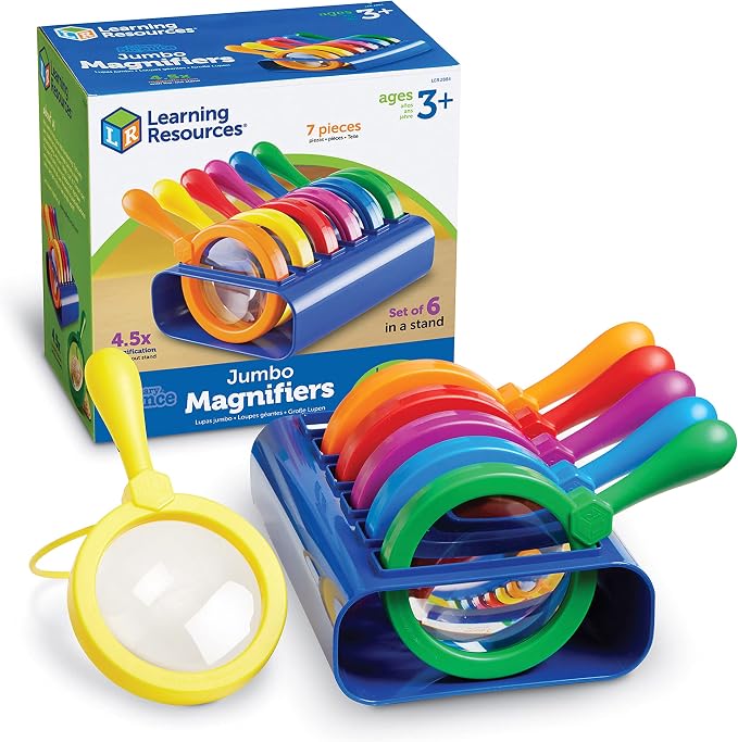 Learning Resources Primary Science Jumbo Magnifiers with Stand - 6 Pieces, Ages 3+, Science Classroom Accessories, Teacher Supplies, Observation Toys for Kids, Back to School Supplies by LearningResources