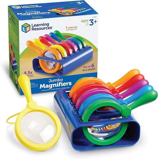 Learning Resources Primary Science Jumbo Magnifiers with Stand - 6 Pieces, Ages 3+, Science Classroom Accessories, Teacher Supplies, Observation Toys for Kids, Back to School Supplies by LearningResources