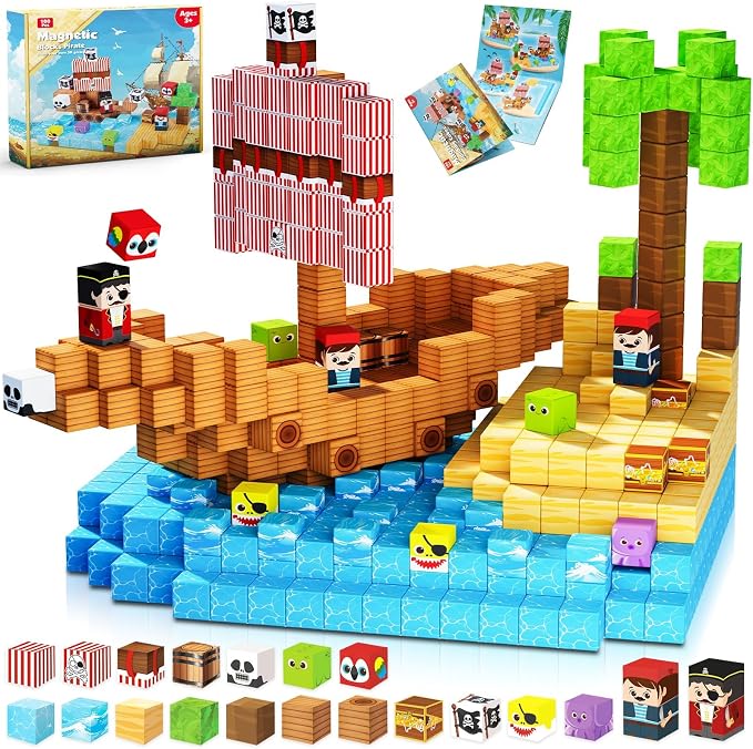 ToyUnited Magnetic Blocks - 100PCS Build Pirate-Ship World Set by BuildCreateExplore