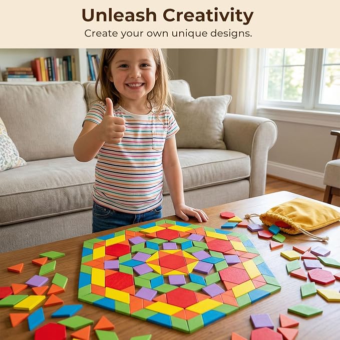 LovesTown 209 PCS Shapes Wooden Pattern Blocks for Kids - Image 7