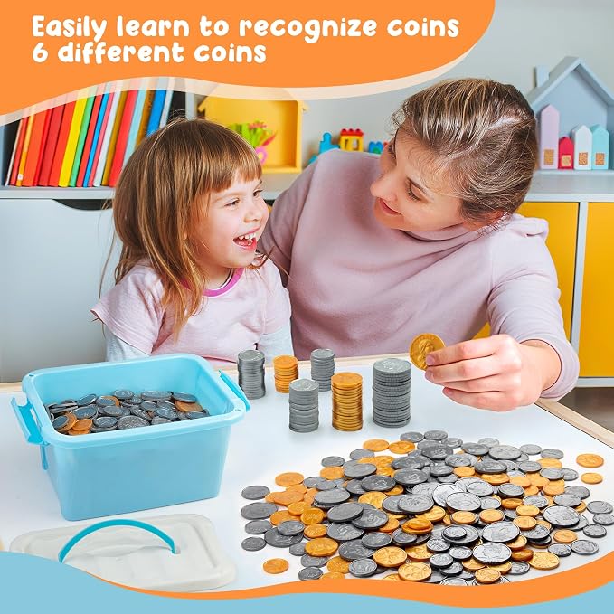 TOMMYHOME Fake US Coins Play Money 800 PCS Set – 6 Types of Coins,Realistic Prop Money for Kids,Toy Cash Register, Pretend Play Toys – Homeschool Teaching Supplies (800) - Image 3