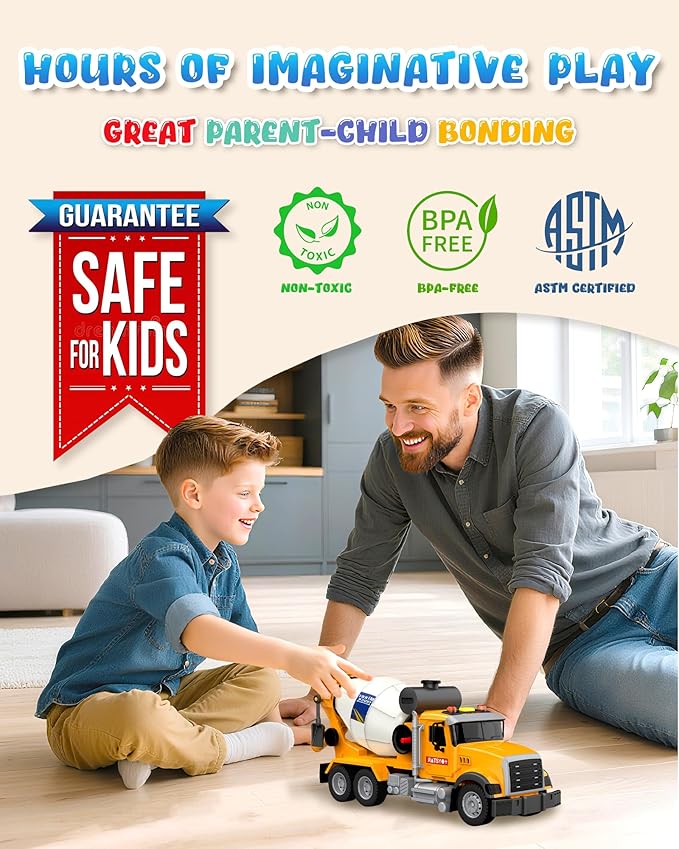 Toddler Trucks Toys for 3 4 5 6 7 Years Old Boys, 15'' Big Cement Mixer Truck with Lights&Sounds, Truck Vehicle, Kids Boy Toys Birthday Gift Car