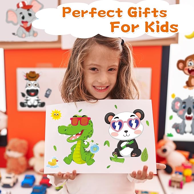 Animal Stickers for Kids - 48 Pcs Safari Birthday Decorations Wild Zoo Jungle Stickers Party Decorations Favors Supplies Crafts for Kids Toddler Student Preschool Kindergarten Gift from Teacher
