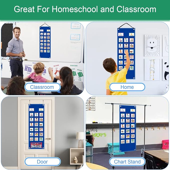 KIKIGOAL Kids Visual Schedule Calendar Chart, 2 in 1 Autism Daily Chore Routine Chart with 70 Cards Autism Learning Materials Kids Visual Behavioral Tool Wall Planner for Home School (Blue) - Image 7