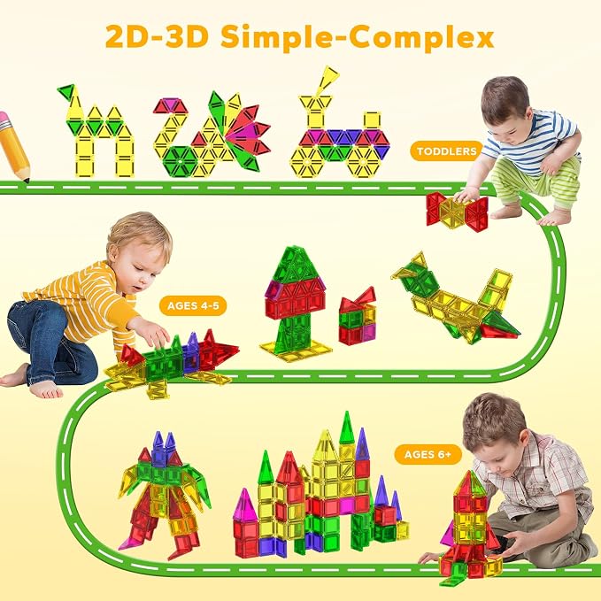 112PCS Mini Magnetic Tiles for Kids, Magnetic Tiles Travel Set with Iron Box, Portable Construction Toys STEM Educational Building Set for Kids Ages 4-8 Toddlers, Boys & Girls Birthday New Year Gift - Image 2