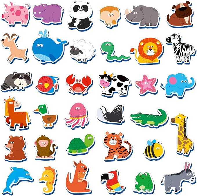 SpriteGru 35 Pcs Animal Magnets, Adorable Magnetic Animal Toys - Wild, Farm & Marine Animals - Thick Foam, Non-Toxic, Educational Learning Toys for Kids 3+ by SpriteGru