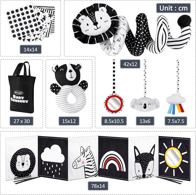 Joyreal High Contrast Baby Toys for Newborn, Black and White Baby Sensory Toys with Car Seat Toys,Infant Toys with Black White Cards Book, Montessori Toys for Baby Gifts - Image 7