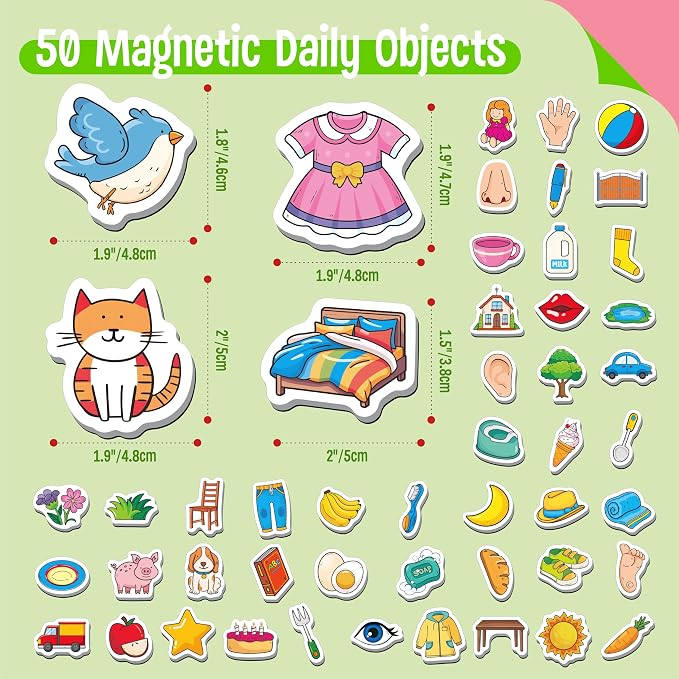 50 PCS First Word Magnets, Magnetic Thickened Daily Items Fridge Magnets Adorable Educational Learning Toys for Kindergarten, Preschooler, Kids 3+ - Image 2