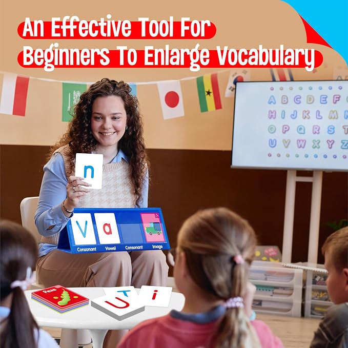 Word Building Desktop Pocket Chart, 48 CVC Words & 50 First Words, Double-Sided Tent Word Builder, Vocabulary Learning Flashcards Set for Kindergarten Reading and Spelling - Image 5