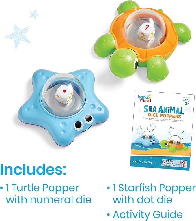 hand2mind Sea Animals Dice Poppers, Math Dice Popper, Dice Games for Kids, Board Game Accessories, Family Game Night, Kids Travel Activity, Fun Classroom Games (Set of 2) - Image 2