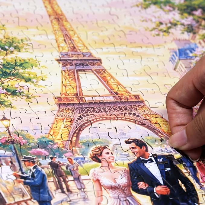 Think2Master Parisian Dream 1000 Pieces Large Format Jigsaw Puzzle: 13+, Teens, Adults & Families. Romantic European Getaway. French Cafe with Eiffel Tower at Sunset. Great Gift. Size: 26.8” X 18.9” - Image 2