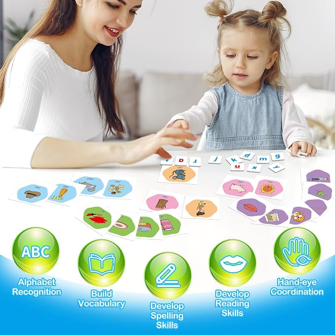 Kasfalci CVC Word Games,Magnetic Letters & Flash Cards,Phonics Games,Alphabet Learning Toys, Refrigerator Fridge ABC Magnets for Kids,Speech Therapy Toys for Toddler,Spelling for Preschool Classroom - Image 5