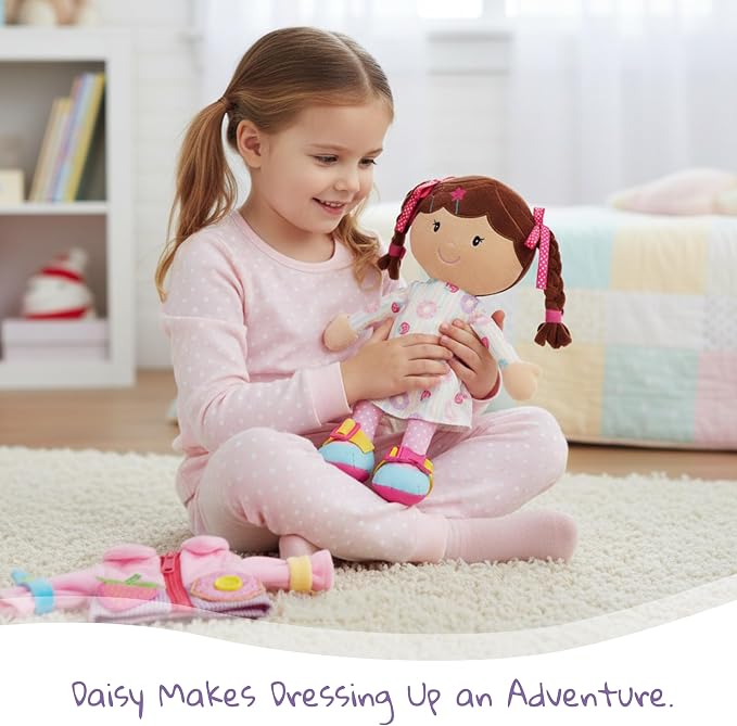 June Garden Personalized Dressy Friends Daisy – Custom Name Plush Doll for Toddlers – Montessori Learn-to-Dress Soft Toy with Buckles, Zipper & Ties – Educational Gift for Girls & Boys Age 2+ - Image 6