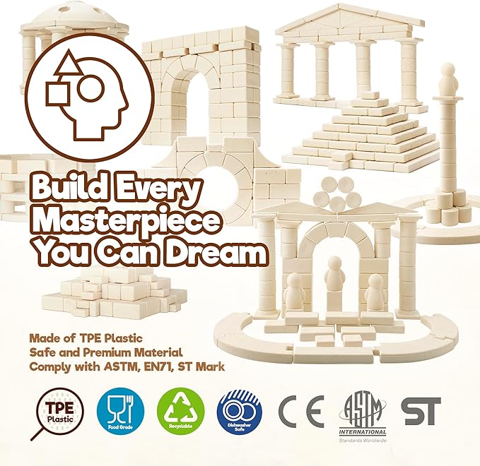 Taksa Toys Arch•Kid•Tech® The Master's Set– Architectural Building Blocks Set for Learning History and Ancient Building Techniques