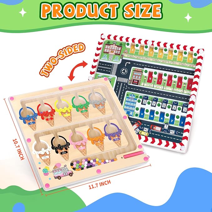 wakeInsa 2 in 1 Magnetic Color and Number Maze,Montessori Toy for 3-6 Years Old,Wooden Magnet Balls Puzzles,Toddler Busy Board Game,Preschool Learning Activities,Christmas & Birthday Gift for Kids - Image 2